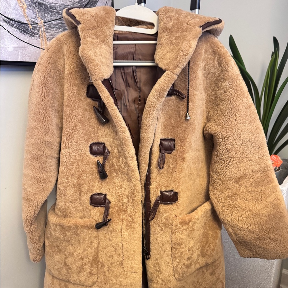 New Luxury Merino Shearling Hooded Coat | Genuine Sheepskin Duffle
